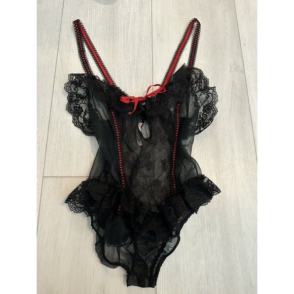 Other - Vintage‎ Nylon Teddy 'The Broadway' Sz M - Black w/ Red Accents